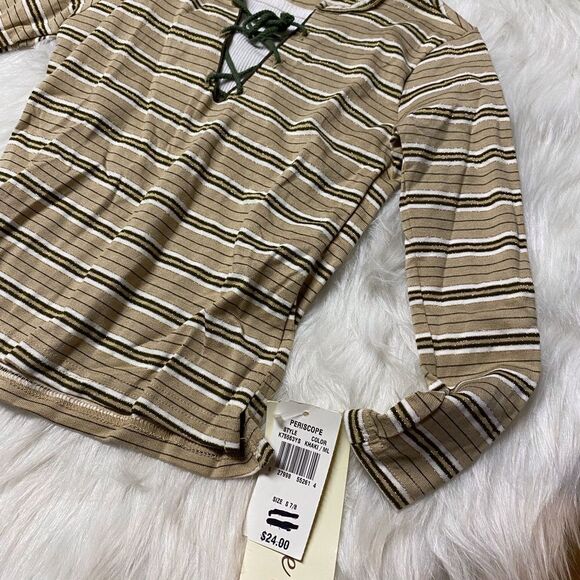Long Sleeve Tee for Girl Size 7-8 Khaki with Gold NWT - Picture 3 of 8